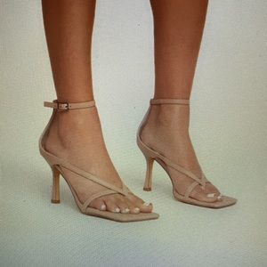 SQUARE TOE STRAPPY HEEL IN NUDE FAUX LEATHER